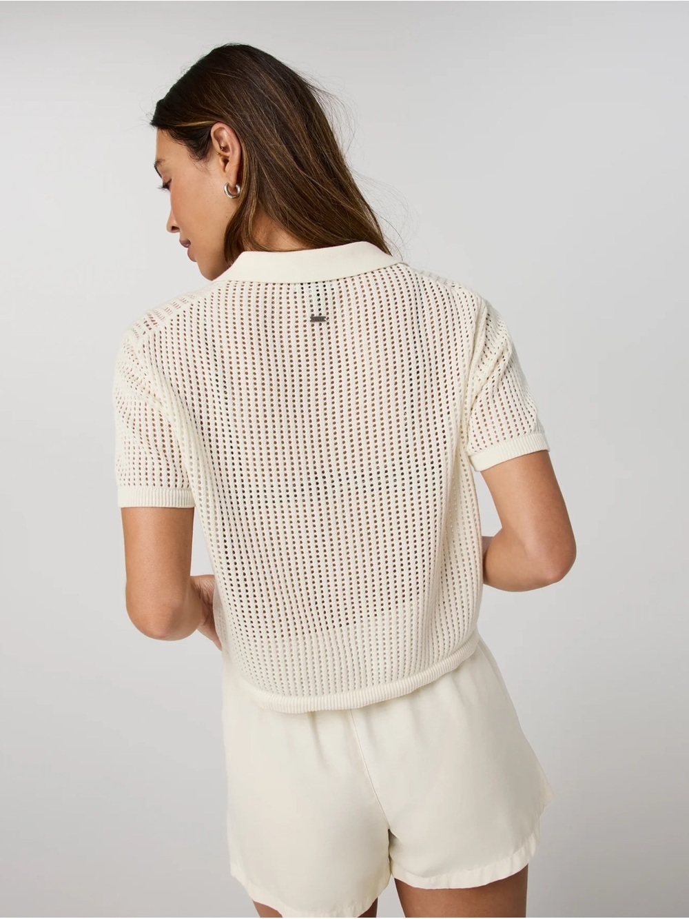 Vuori Organic Cotton Short Sleeve Knitted Mesh Polo in Natural Size Small - Picture 2 of 5